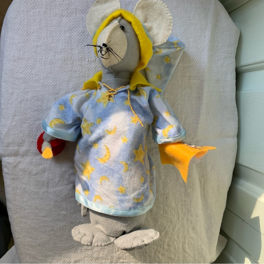 Plush Mouse Toy with Blue and Yellow Pajamas